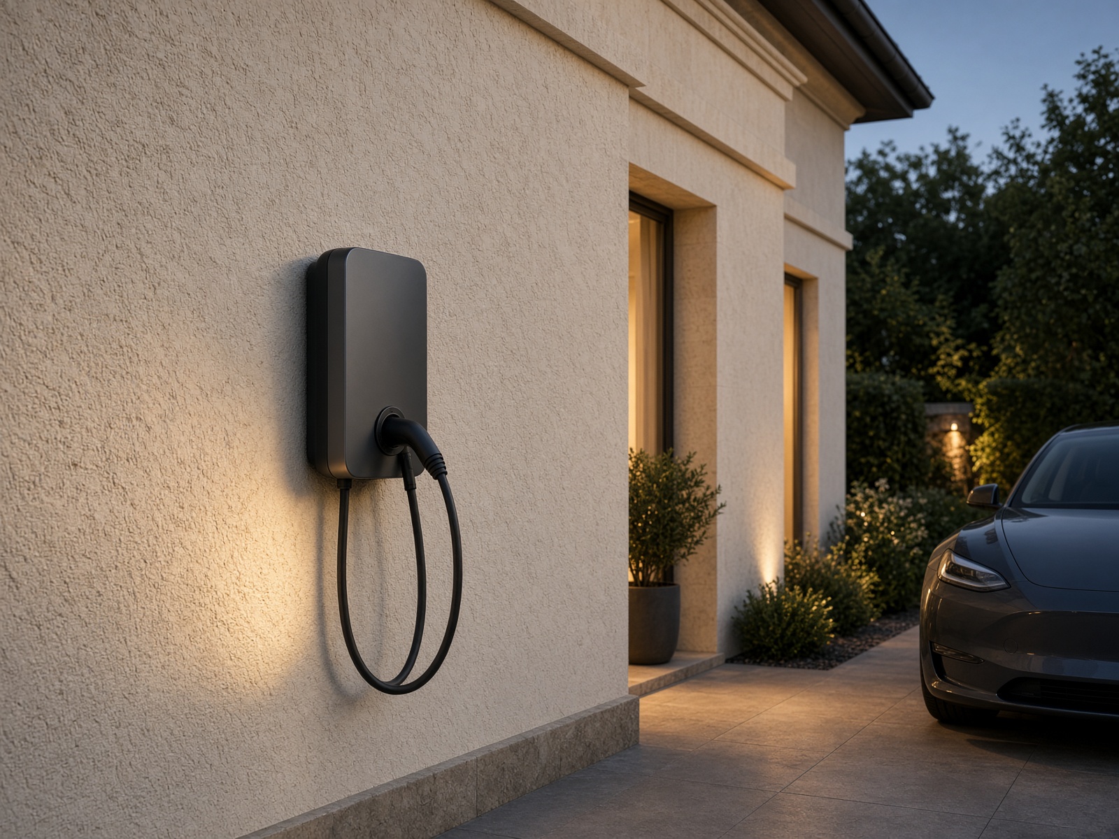 Villa cephesinde duvar tipi elektrikli araç şarj ünitesi